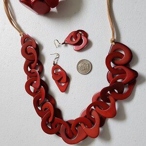Ecuadorian Tagua Nut Red Jewelry Set